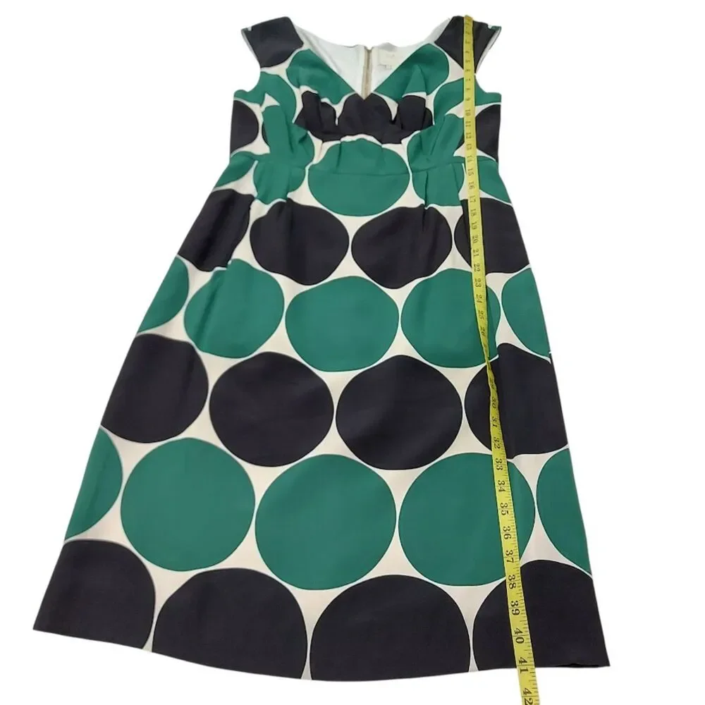 Kate Spade New York Womens 8 Green Black Polka Dot Silk Lined Midi Dress Luxury